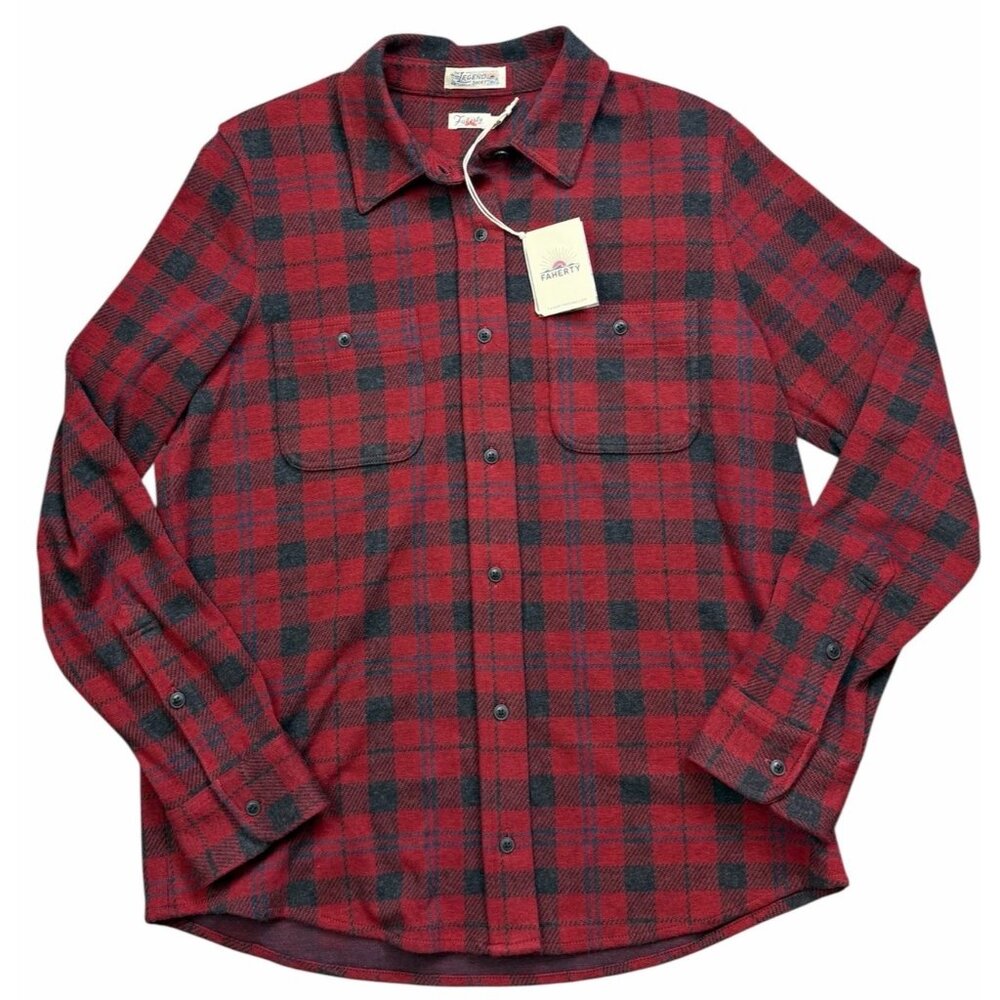 Faherty Women’s Medium Cherry Creek Red Paid Button Up Legend Sweater Shirt NEW